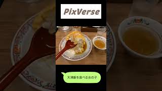 PixVerseで生成した「天津飯とチキンカツを食べる女の子」　#shorts #ai動画