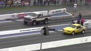 preview picture of video 'Bristol 2013 - Yellow Mustang LX coupe and F-150.  Mustang = 10.08@137'