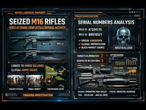 "Security Forces Neutralize Armed Offenders, Seize M16 Rifles in Tsak Valley Operation."