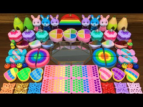 RAINBOW HEARTS! Mixing random into STOREBOUGHT!Relaxing Satisfying Slime Video #114