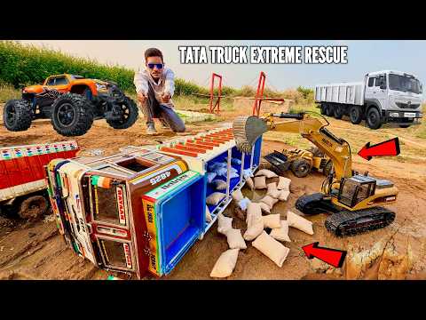 RC Cargo Loaded TATA Truck Fell in Deep Mud Bolero Car Rescue – Chatpat toy tv