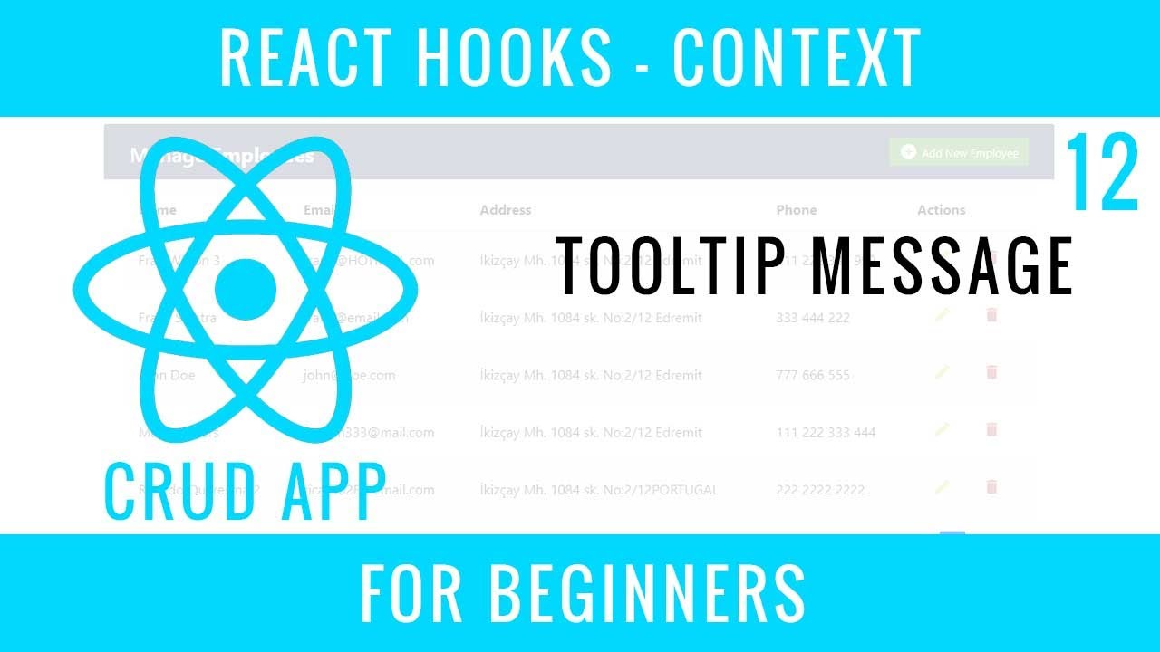 React Hooks Context CRUD APP : 12 : Tooltip Message