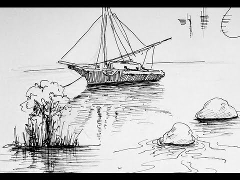 Pen Ink Drawing Tutorials | How to draw water reflection