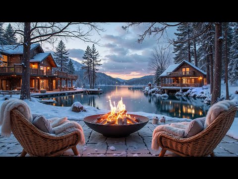 Soothing Riverside Porch in Winter Forest ❄️🔥Relaxing Piano Music with Crackling Campfire & Winds