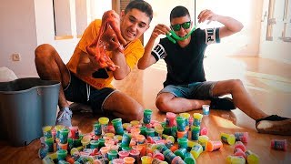 MEZCLAMOS 100 CUBOS TIRAPEDOS Y CREAMOS la MASA GIGANTE MÁS FLEXIBLE del MUNDO!! [Shooter]