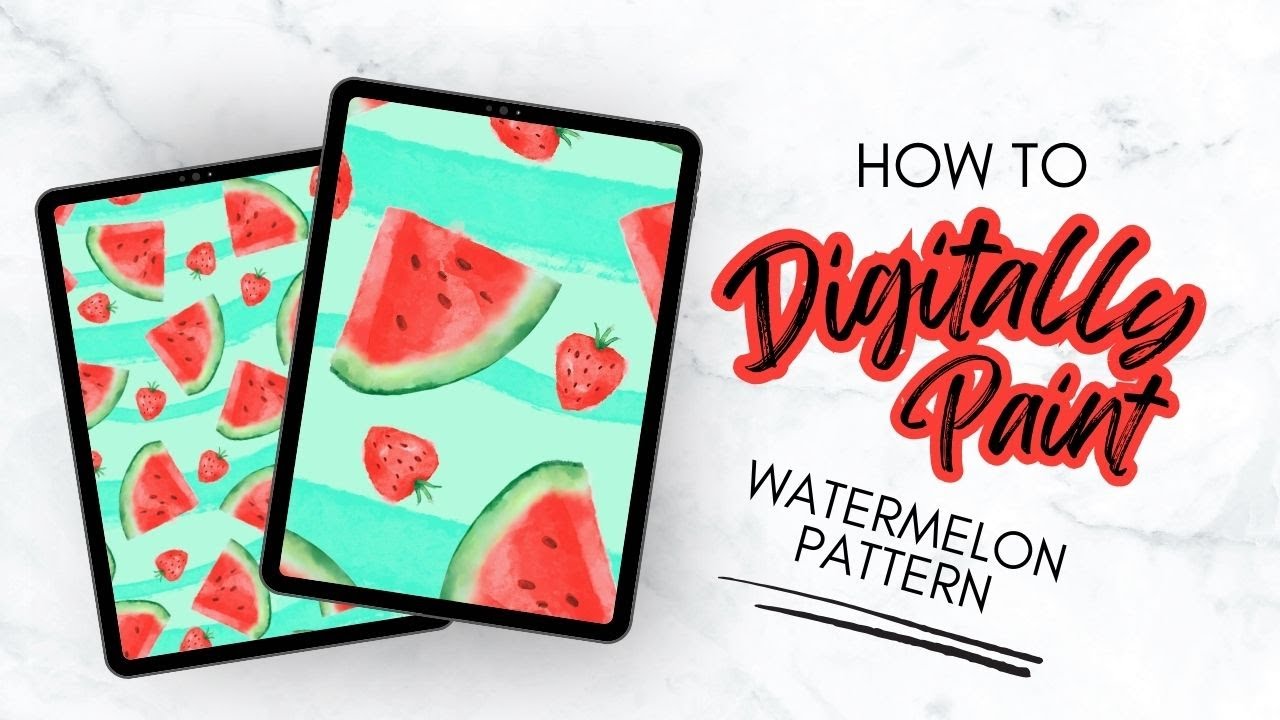 Realistic Watercolor Watermelon Strawberry Seamless Pattern in Procreate!