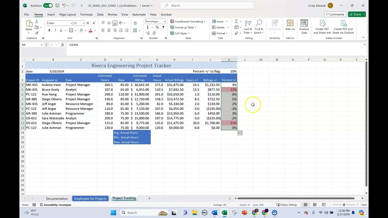 Excel 365/2021 Module 2 End of Module Project 1 Formulas, Functions, and Formatting-S Cashman