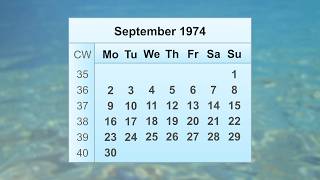 September 1974 Calendar