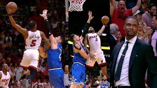Derrick Jones Jr. shocks the Heat crowd &amp; Chris Bosh with EPIC tomahawk dunk on Nikola Vucevic