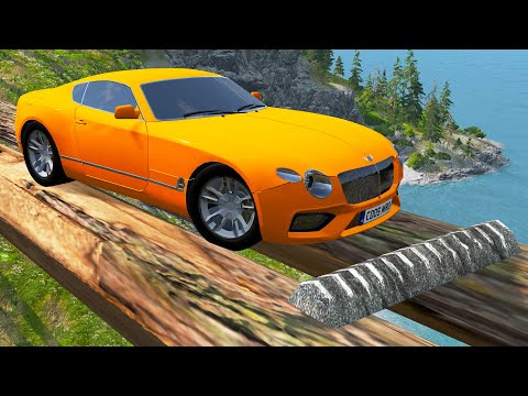 Cars vs Massive Speed Bumps on Log Bridge - Cars Vs Deep Water - BeamNG.Drive