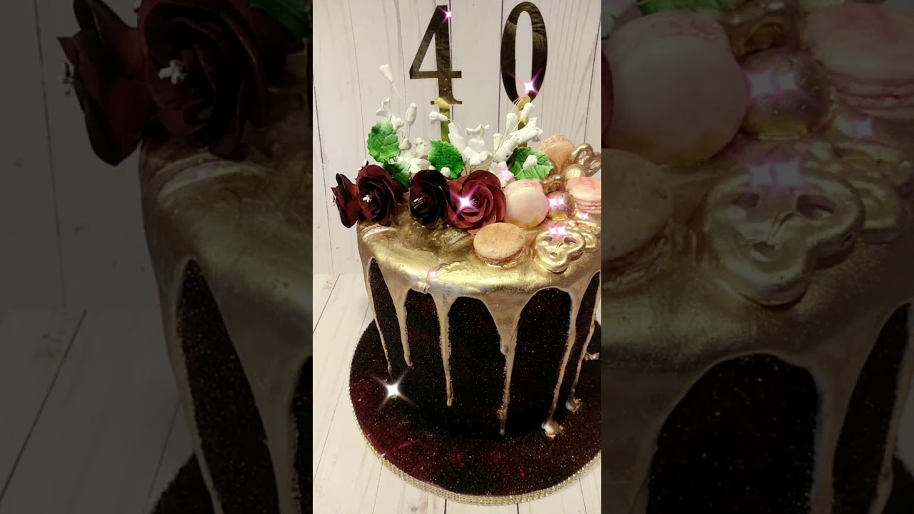 Lady's birthday cake/ 40th birthday cake/ bling cake/ gold cake/ gumpaste flowers