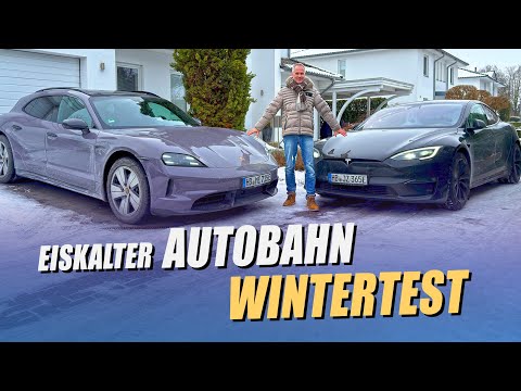 Porsche Taycan vs. Tesla Model S - Highway Duel - Range and Consumption in Freezing Cold