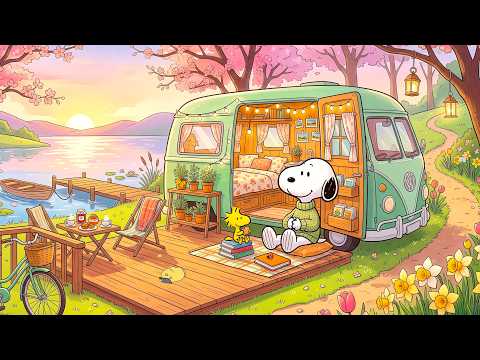 Cozy Lakeside Camper Van with Snoopy 🌅🚐 Peaceful Spring Jazz for Sunset Relaxation 🌸 Study & Focus