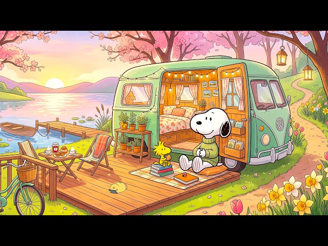 Cozy Lakeside Camper Van with Snoopy 🌅🚐 Peaceful Spring Jazz for Sunset Relaxation 🌸 Study & Focus SDDEFAULT Thumbnail