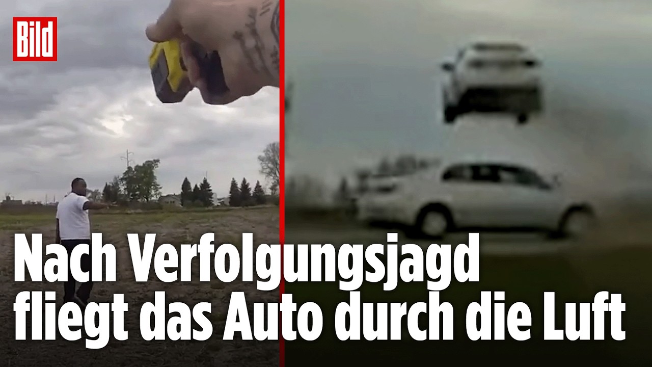 Polizei-Jagd endet im Flug: Fluchtwagen hebt über Fahrbahn ab und fliegt über anderes Fahrzeug