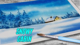 How To Paint A Watercolor Snowy Cabin