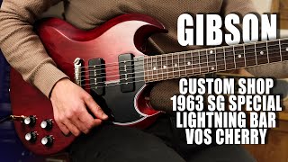 Video thumbnail for Let The Tones Do The Talking... Gibson Custom Shop 1963 SG Special VOS Cherry Red #206653 by Guitar Village