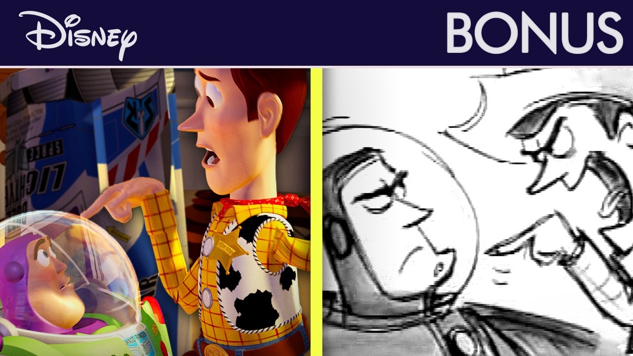 Miniature de la vidéo Toy Story Côte à Côte | Scène « Tomber avec panache » | Storyboards vs Film du film Toy Story