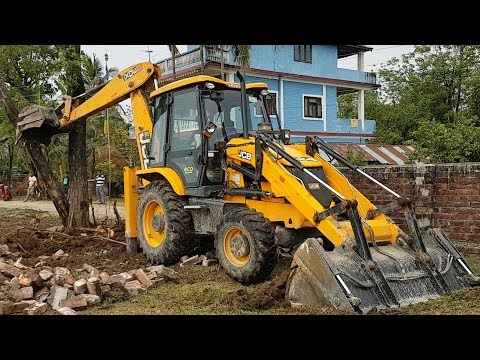 JCB VS TREE - JCB Dozer Breaking Wall and Pushing Down Tree - JCB VIDEO
