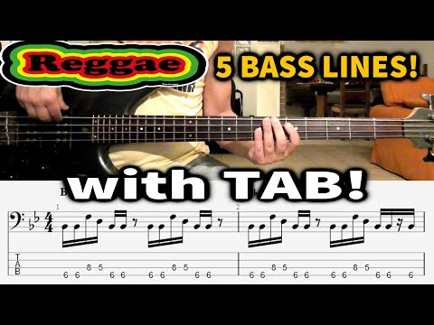Reggae Bass TABS - 5 BASS LINES in the style of famous songs