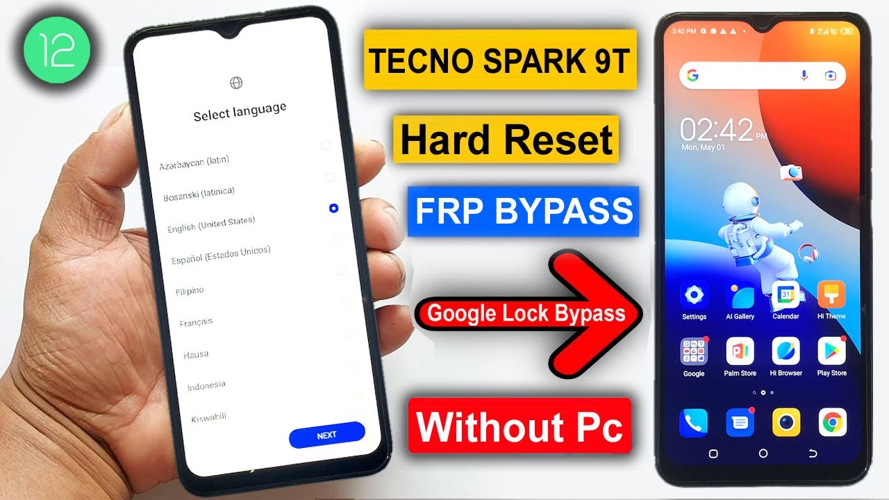 Tecno Spark 9T Hard Reset & Frp Bypass/Unlock Google Lock Android 12 | Tecno Spark 9T KH6 Frp Unlock
