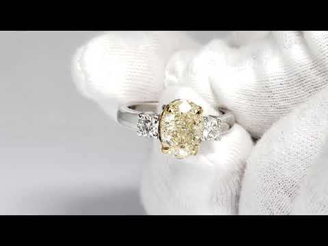 3.10ctw GIA Fancy Yellow Oval Cut GIA Certified SI1 Clarity Diamond Engagement Ring Three Stone Ring