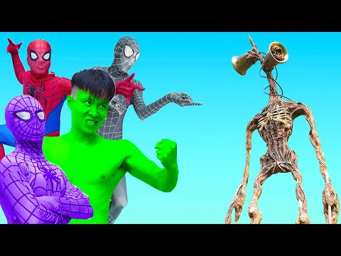 Team Spiderman And Angry Hulk VS Siren Head - BigGreenTV