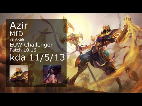 Azir vs Akali Mid - EUW Challenger 11/5/13 Patch 10.16 Gameplay