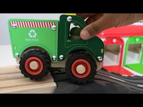 Building Block Wooden Toys, Learn & Play W Street, Construction Vehicles, Name & Sound, Toy for kids Video
