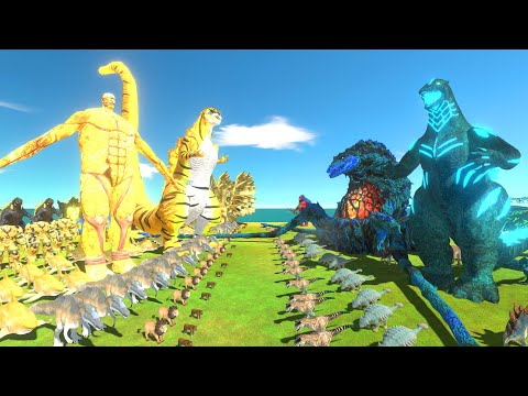 Yellow Shin Godzilla X Gold Colossal Titan VS Blue Biollante X Blue Heisei Godzilla - ARBS