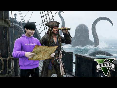 ကျွန်တော် ဂျက်စပဲရိုးနဲ့အတူ ရတနာသိုက်ကို ရှာဖွေခဲ့တယ် | Treasure Hunt with Jack Sparrow in GTA V