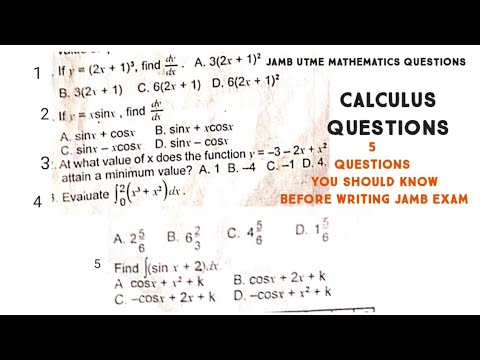 Calculus Analysis | 2025 Jamb Mathematics likely questions and answers | 5 calculus questions PT1