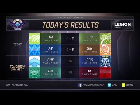 OPL Split 2 2017 - Week 8 Day 1: LGC vs. TM | AV vs. SIN