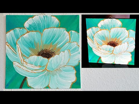 Blume Malen Acryl Weiß Türkis für Anfänger - Flower Acrylic Painting White Turquoise for Beginners