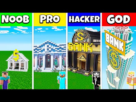 TEN - Minecraft Animations - BANK ROBBERY HOUSE BASE BUILD CHALLENGE - Minecraft Battle NOOB vs PRO vs HACKER vs GOD / Animation