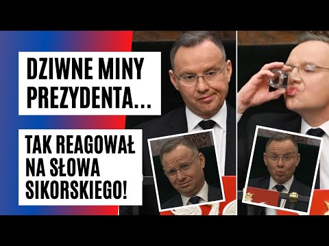 DZIWNE MINY PREZYDENTA! Tak Andrzej Duda reagował, kiedy Sikorski RUGAŁ jego środowisko | FAKT.PL
