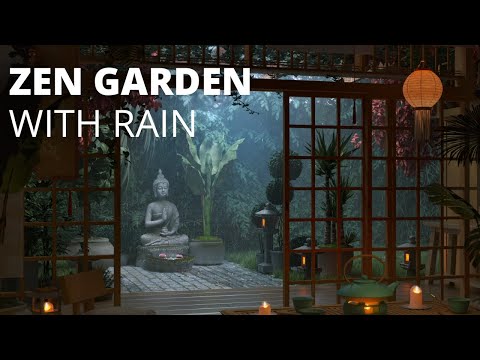 ZEN GARDEN AMBIANCE With Relaxing Light Rain Sounds / Rain Ambience / 8 HOURS