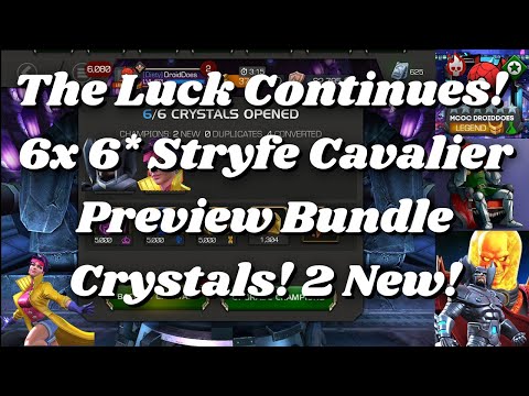 Great Luck Continues! 6x 6 Star Stryfe Cavalier Preview Bundle Crystals w/ 2 New!!! Jubilee! - MCOC