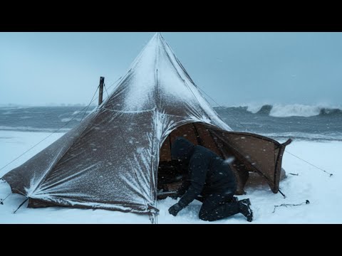 Winter Survival Camping on a Remote Island With an Old Tent in a Snowstorm | Winter Camping