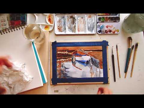 Langton Prestige/Daler Rowney 100% Cotton + Daniel Smith, Schmincke, Van Gogh, White Nights: "Boat"