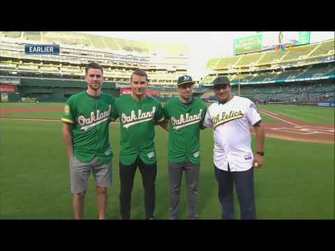 Sharks Throw First Pitch at Oakland A's Game