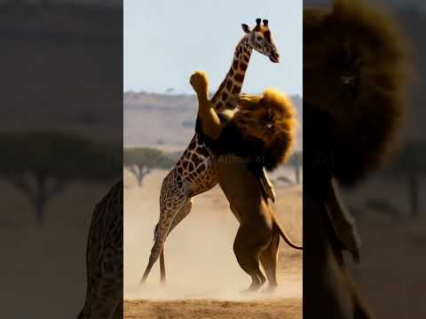 Lion vs. Giraffe: Intense Chase and Survival Battle in the Wild! 🦁🦒🔥 #animalfight #wildlife