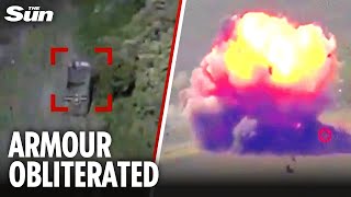 Russian armoured vehicle EXPLODES in huge fireball after precision Ukrainian drone strike