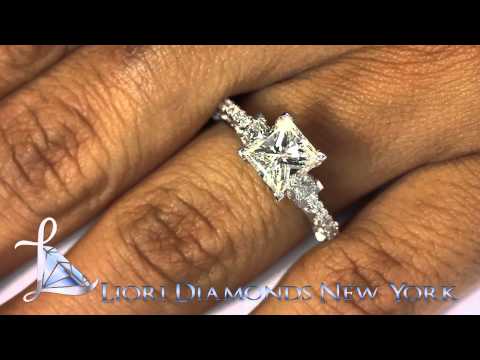 ER-0714 - 2.48 Carat F-I1 Three Stone Princess Cut Diamond Engagement Ring 18k White Gold