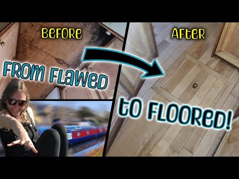 Two weeks in and our RECLAIMED wooden flooring is fitted (in the kitchen)! | Full NARROWBOAT REFIT