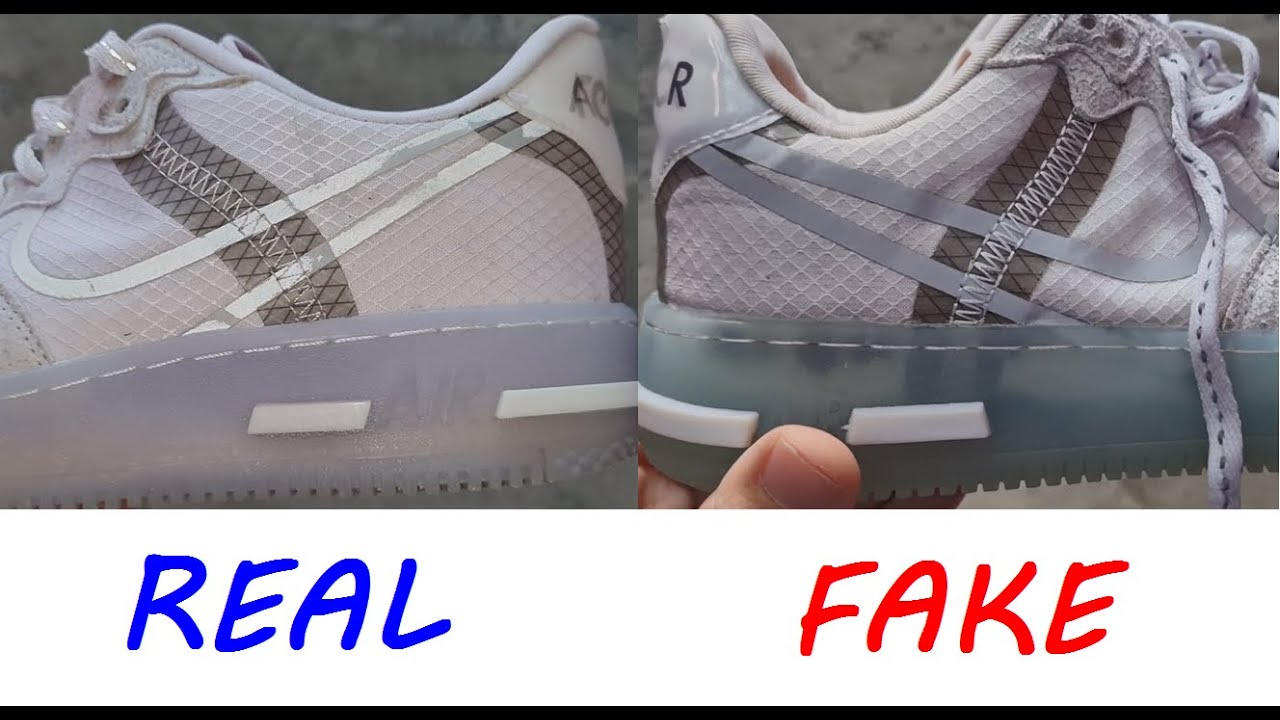 Nike Air Force 1 react real vs fake. How to spot fake Nike Air Force One react sneakers