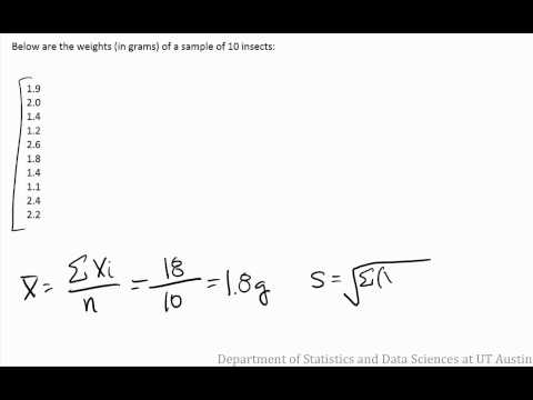 These videos describe calculating descriptive statistics by hand for the weights of a sample of 10 insects.