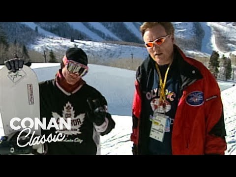 柯南在2002年奧運會上學習如何滑雪--"深夜與柯南-奧布萊恩"。 (Conan Learns How To Snowboard At The 2002 Olympics - "Late Night With Conan O'Brien")