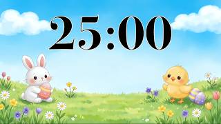 25 Minute Easter Timer | Fun Spring Countdown w Bunny, Chick, & Calm Piano Music for Classroom Focus