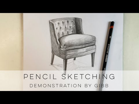 How to draw furniture from beginning to end - a lounge chair sketch in pencil
